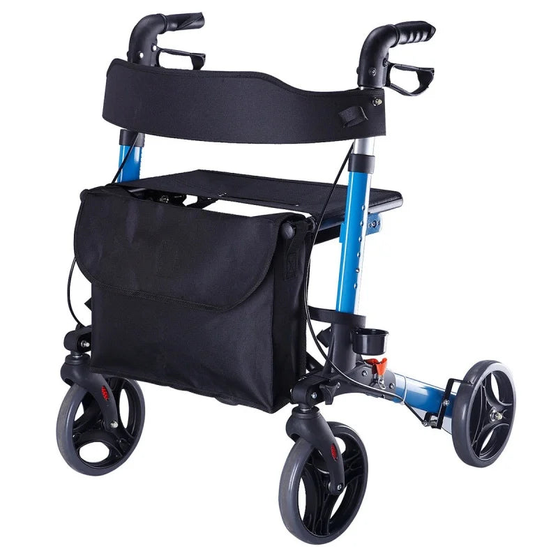 Portable Four-Wheel Shopping Cart For Elderly Aluminum Alloy Travel Rollator With Comfortable Seat And Wheels