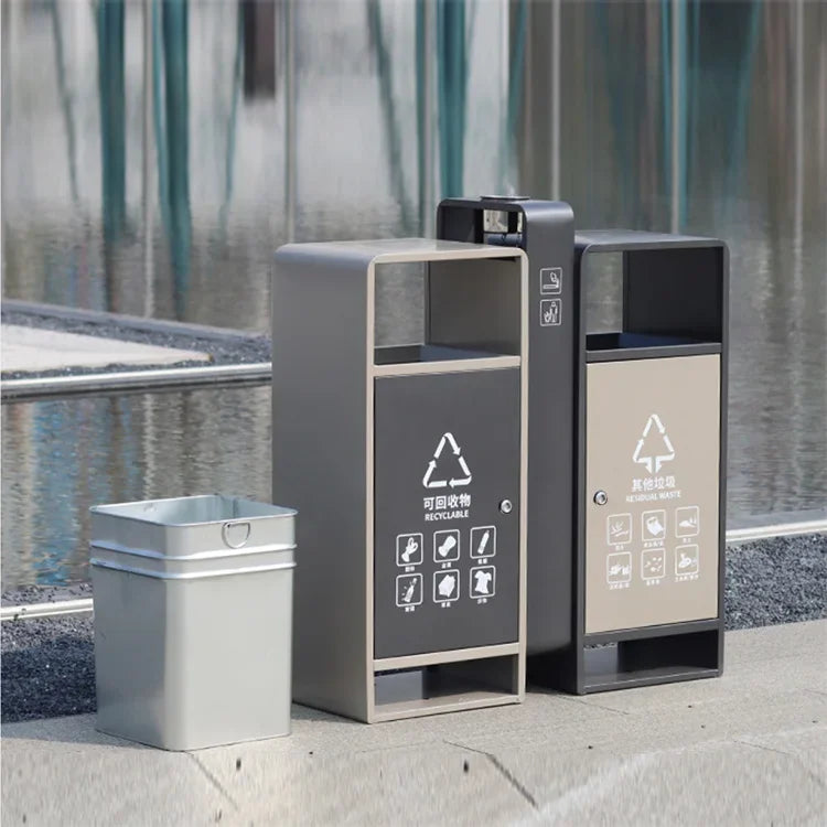 Large Outdoor Commercial Recycle Double Waste Bin Rectangular Steel Trash Can Big Size Standing Classified Garbage Bins