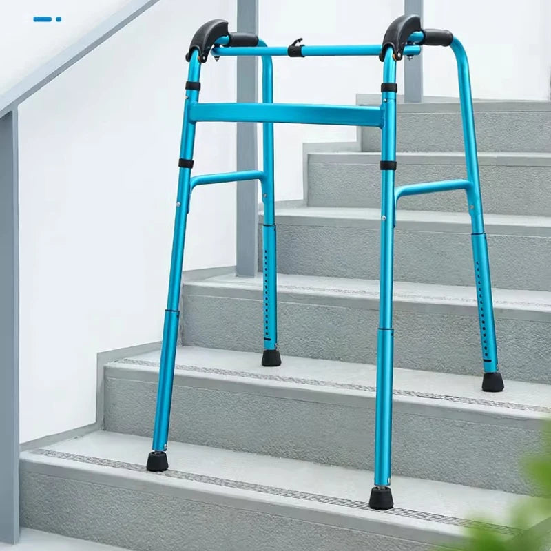 Elderly Walking Aid Four-Leg Adjustable Height Walker for Stairs 360° Swivel Rubber Pads Anti-Slip Design Lightweight Folding