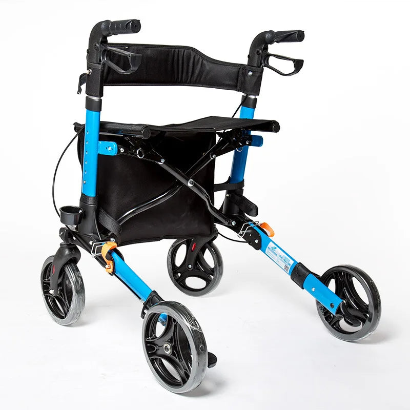 Portable Four-Wheel Shopping Cart For Elderly Aluminum Alloy Travel Rollator With Comfortable Seat And Wheels