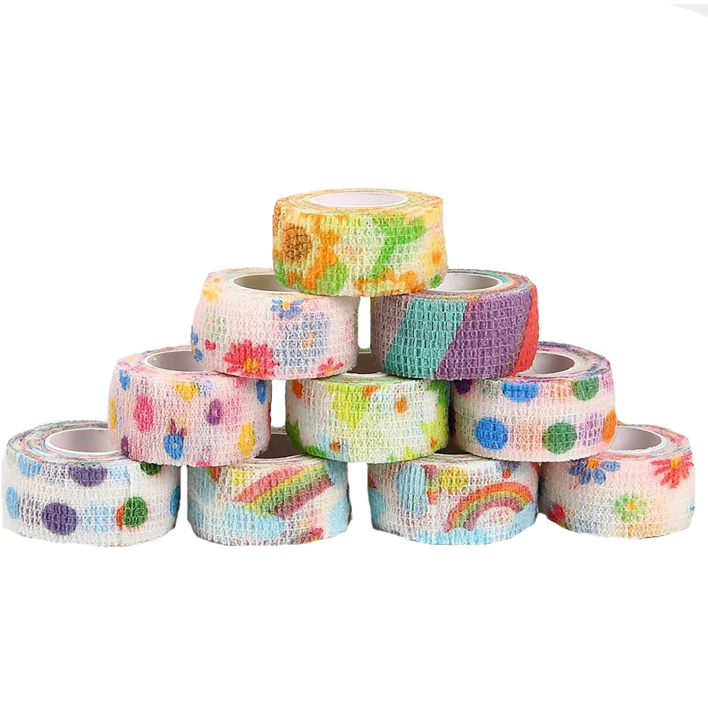 5Pcs/Set 2.5cm Wide Self Adhesive Colorful Elastic Bandage Wrap Stretch Self-Adherent Tape for First Aid,Sports,Wrist,Ankle,Knee