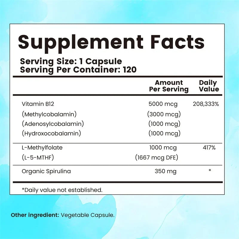 Vitamin B12 - Supports Energy Metabolism, Nervous System, Cell Health, Heart, Immunity and Red Blood Cell Formation